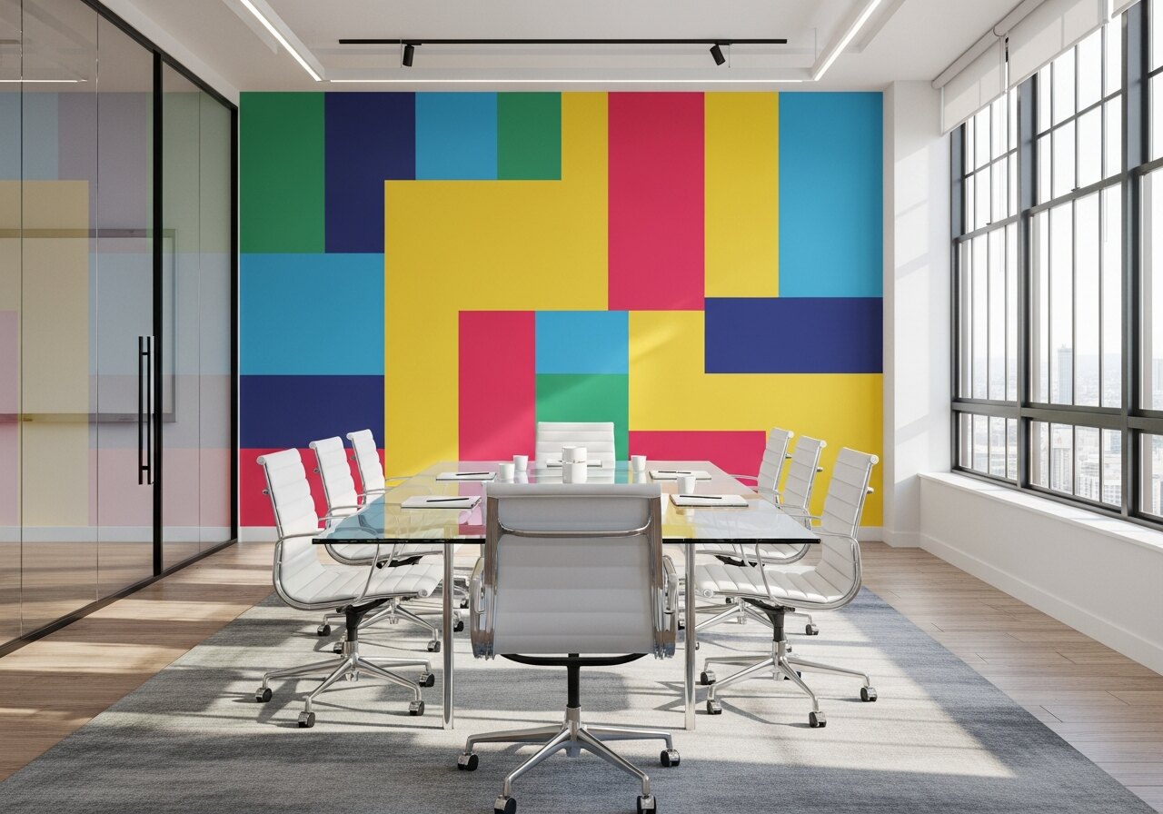 Commercial office lobby with full brand wall wrap installation