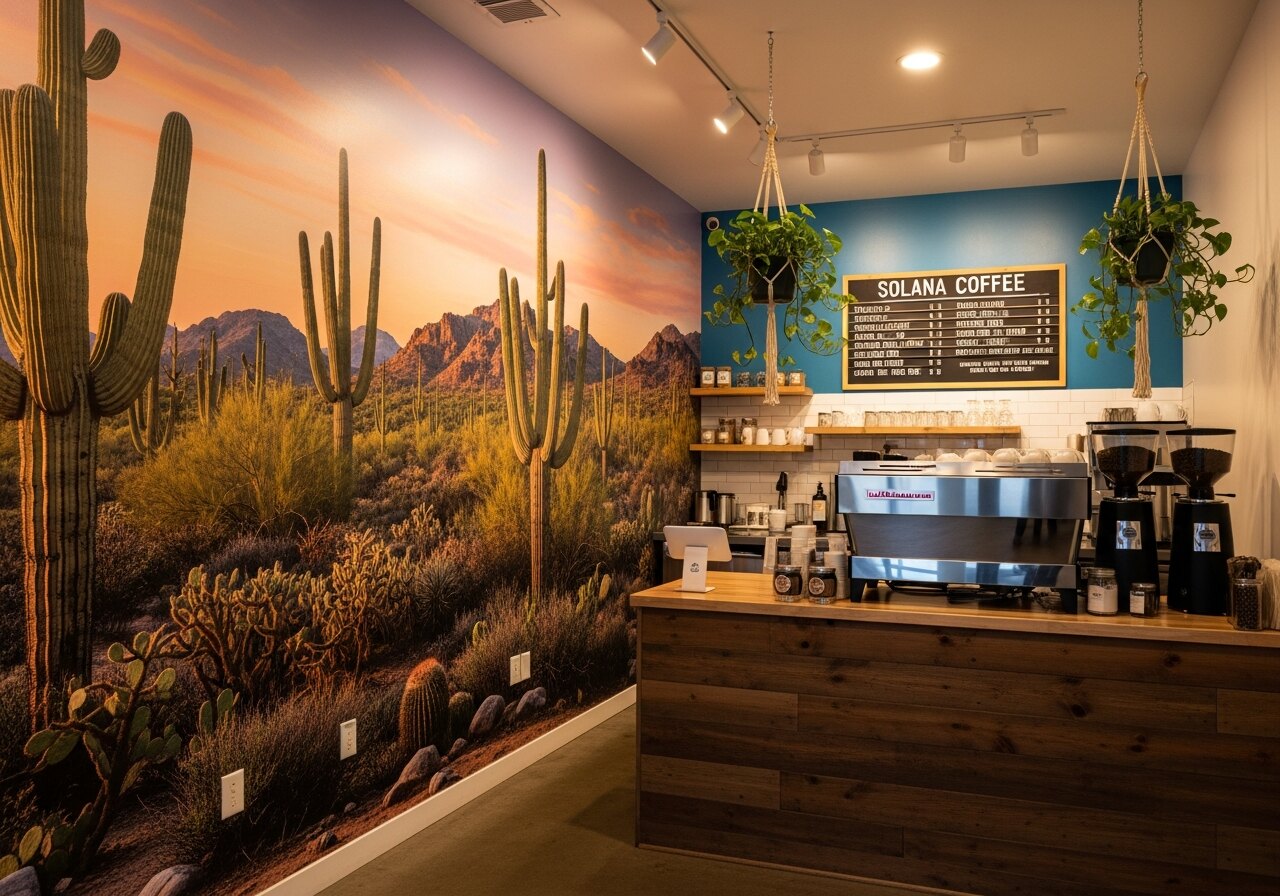 Retail storefront with custom mural wall wrap