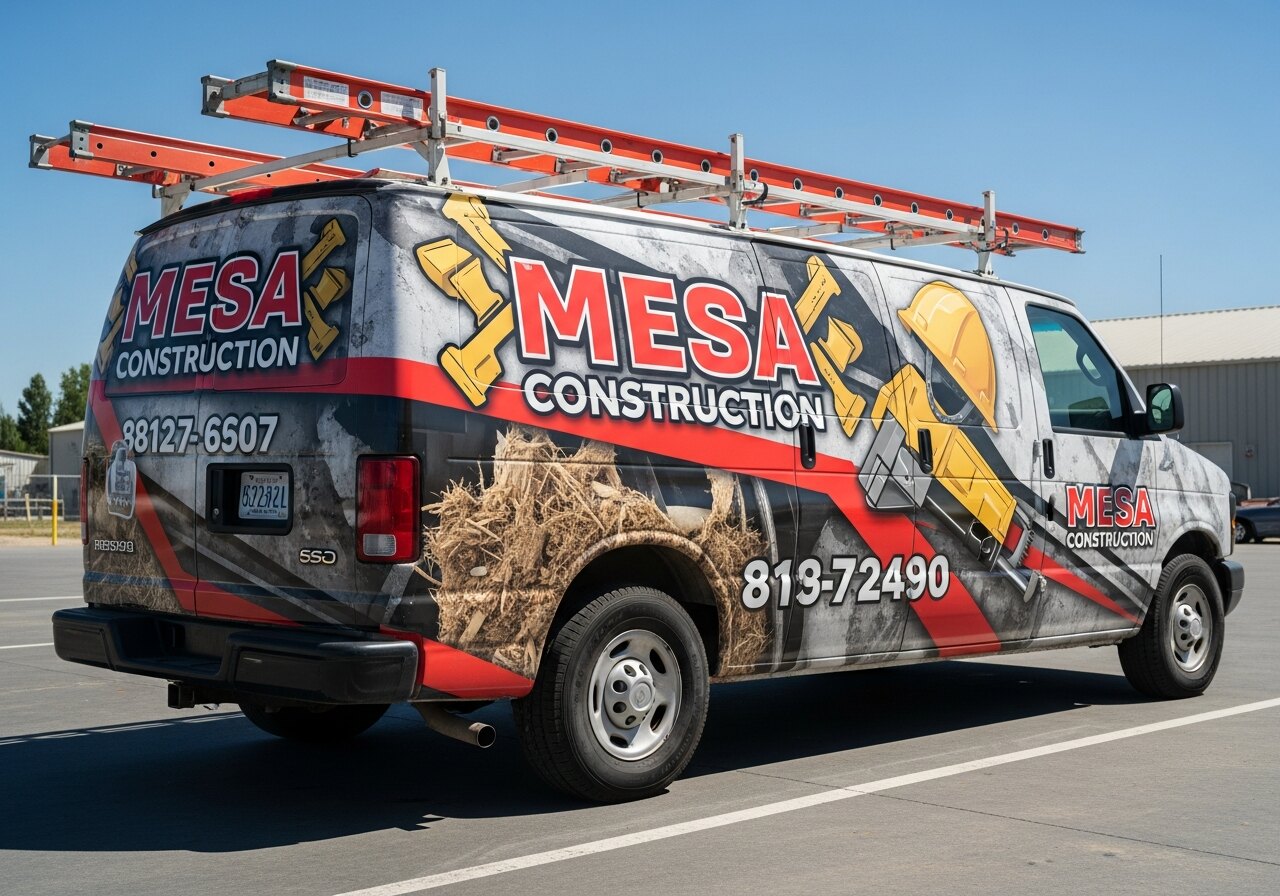 Contractor work van with full fleet wrap branding