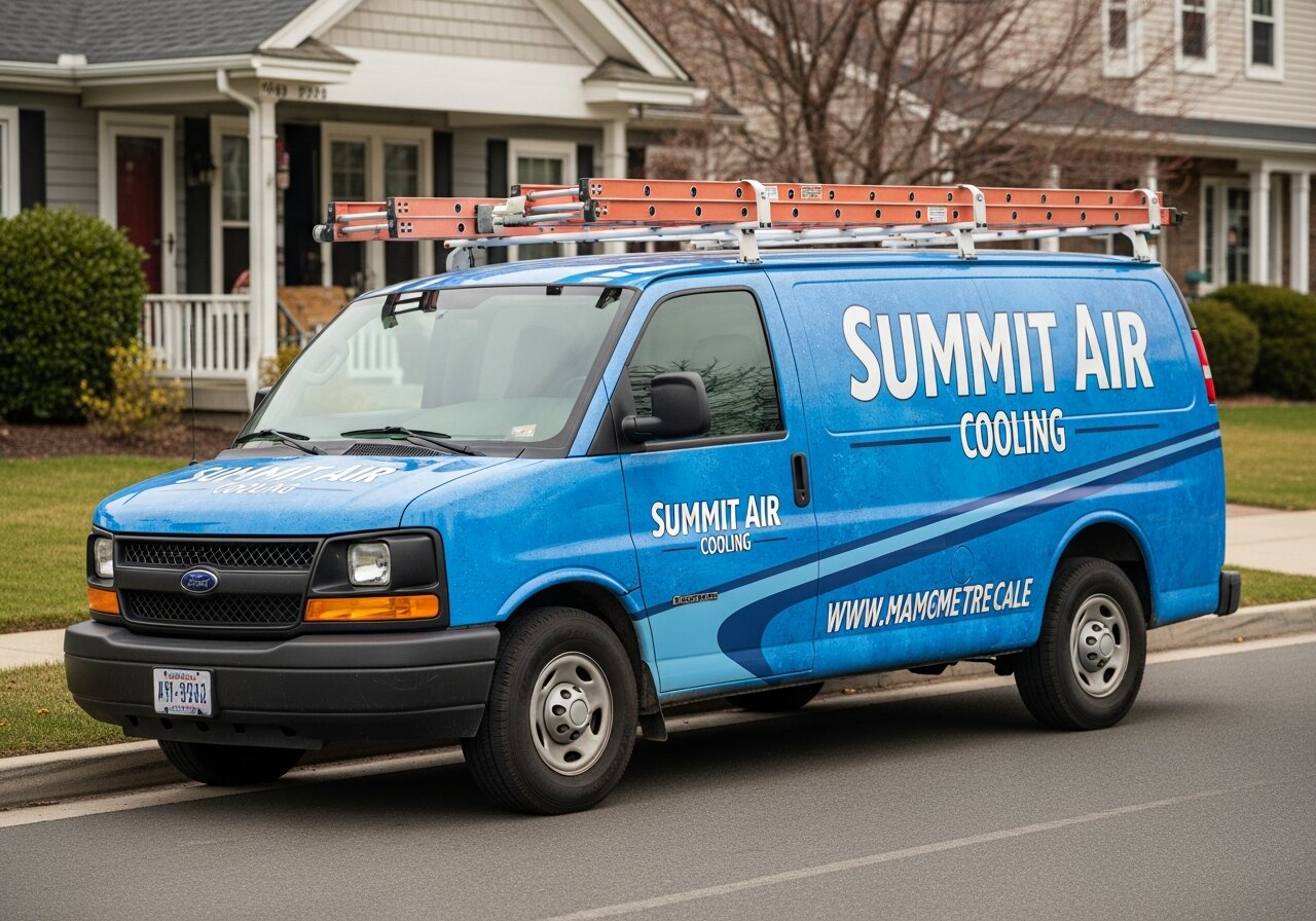 HVAC service van with partial wrap and door graphics