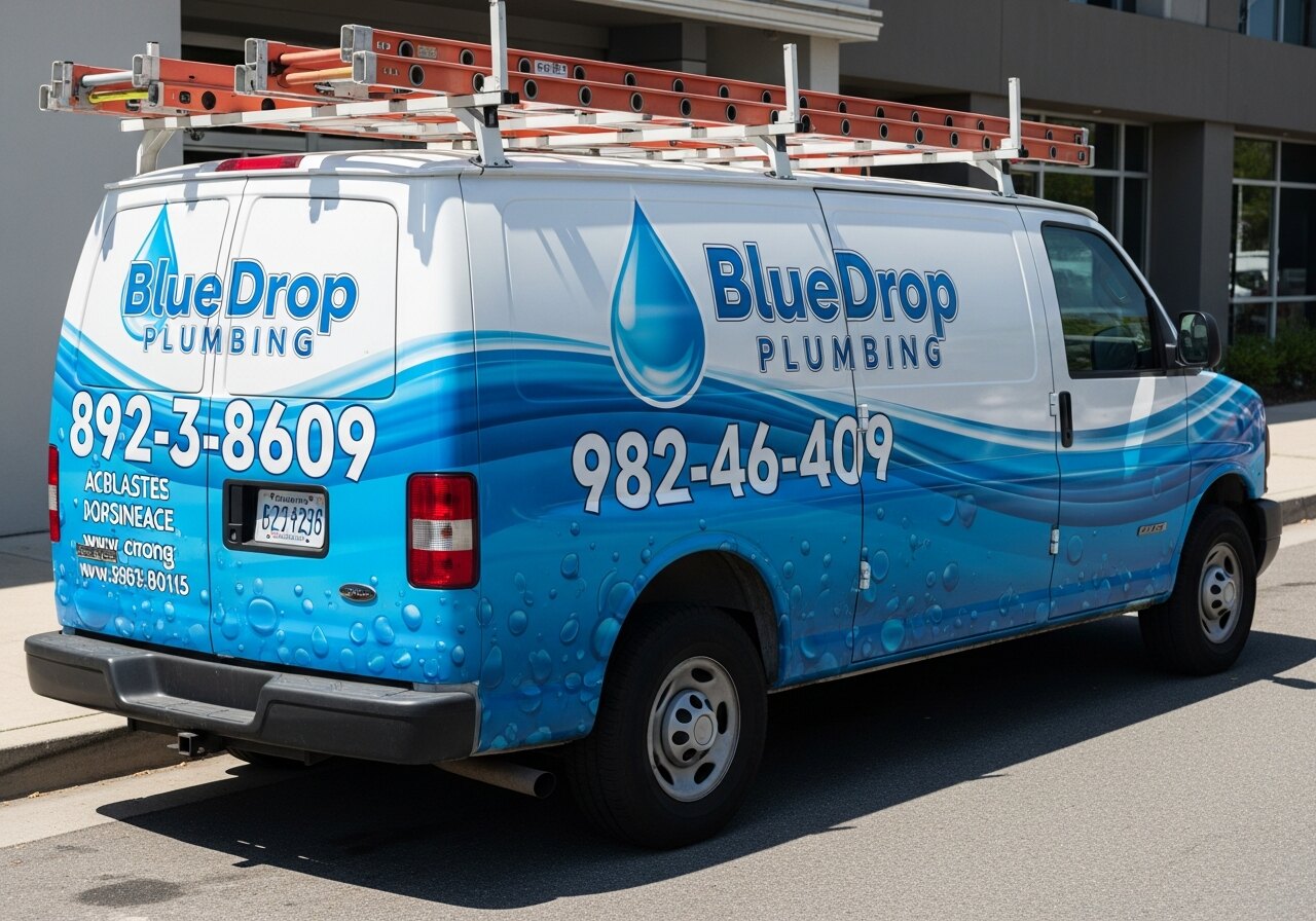 Wrapped plumbing fleet van with bold branding on doors