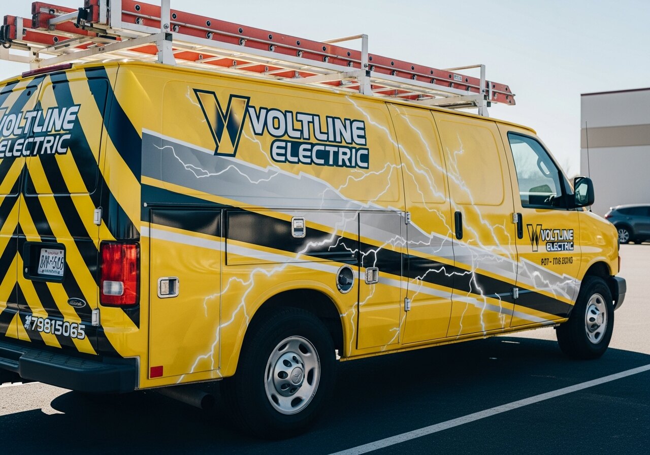 Wrapped electrical service van with safety graphics