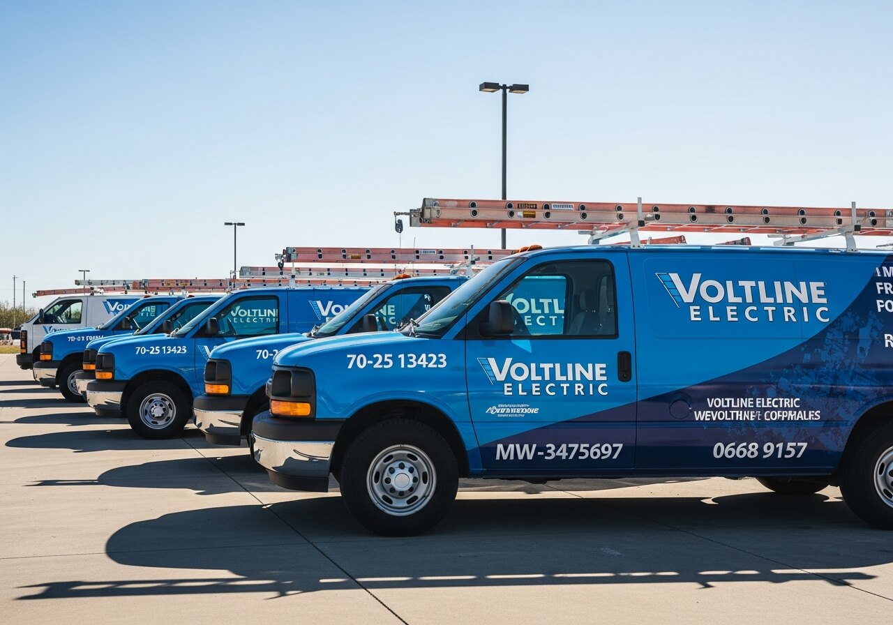 Electrical service fleet vehicles at job site