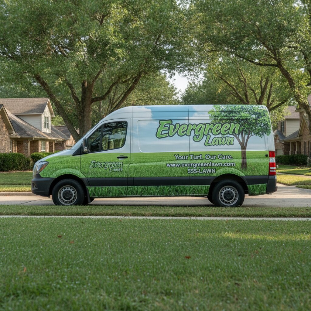 Lawn care van with full vehicle wrap