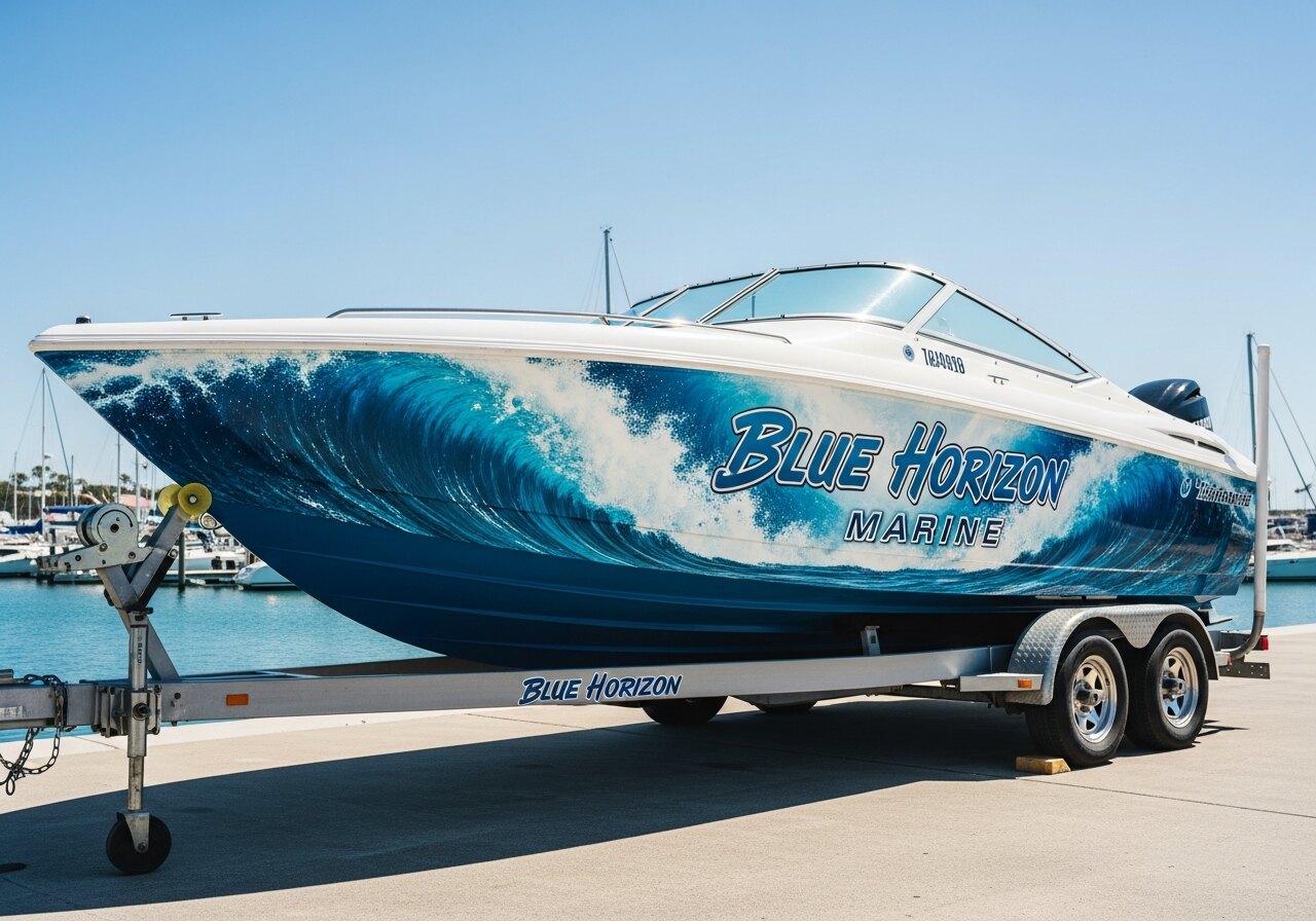 Speedboat with full marine vinyl wrap