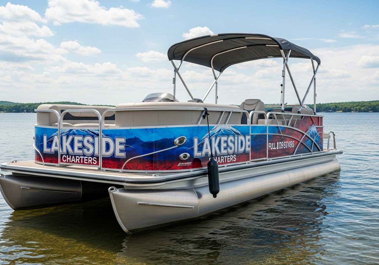 Pontoon boat with full marine wrap