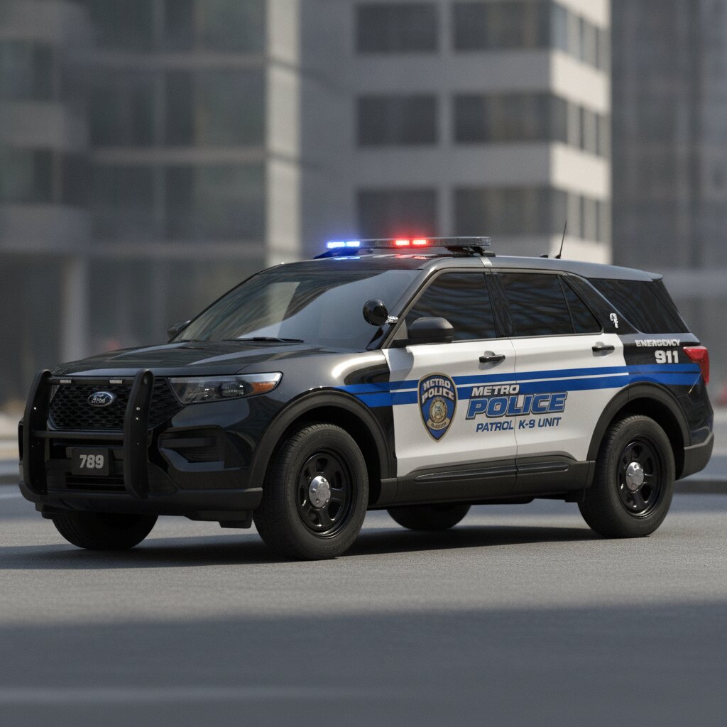 Police patrol SUV with reflective graphics