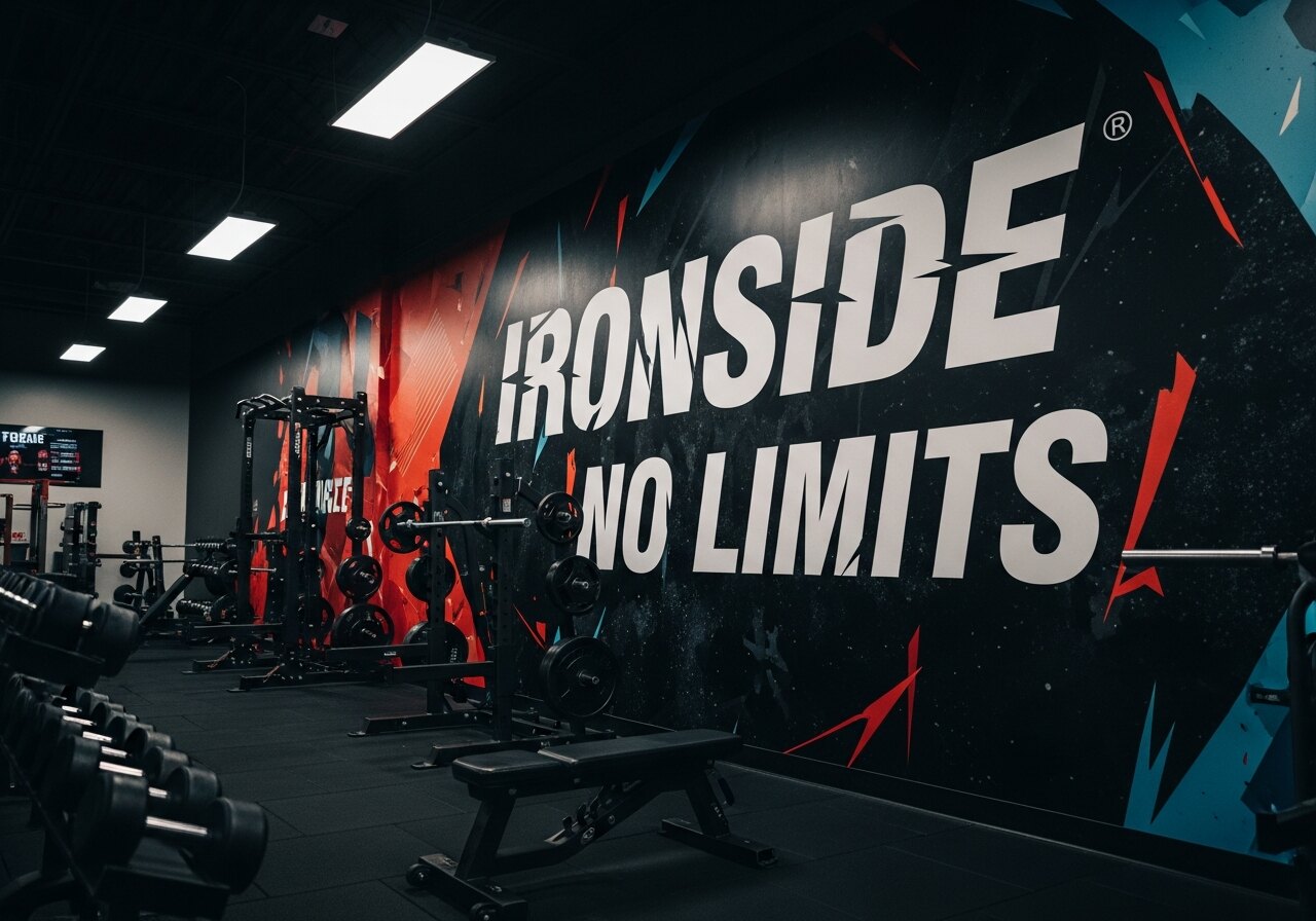 Gym and fitness center with bold motivational wall wrap and brand graphics